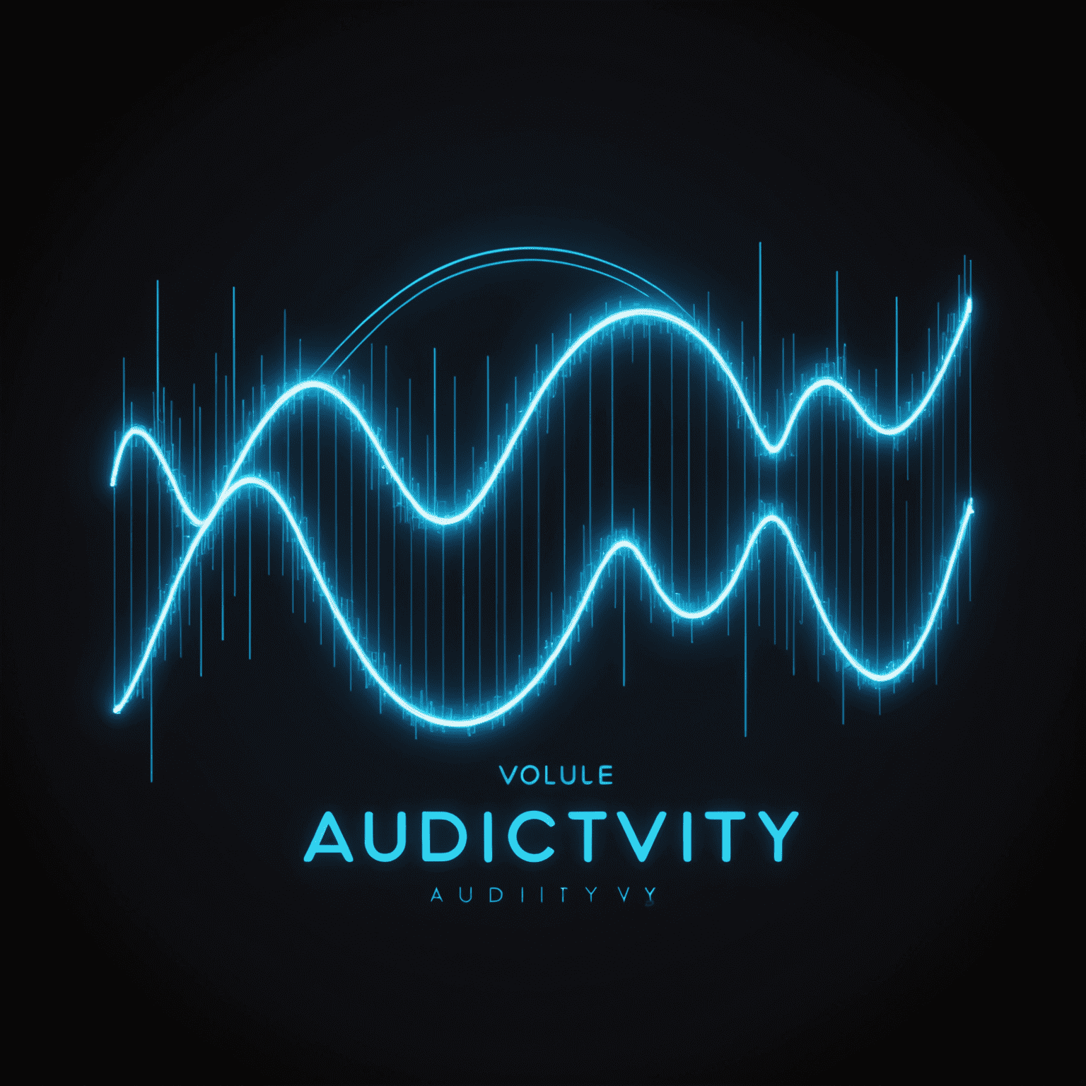 vol_audivity logo - A futuristic audio wave design with neon blue text