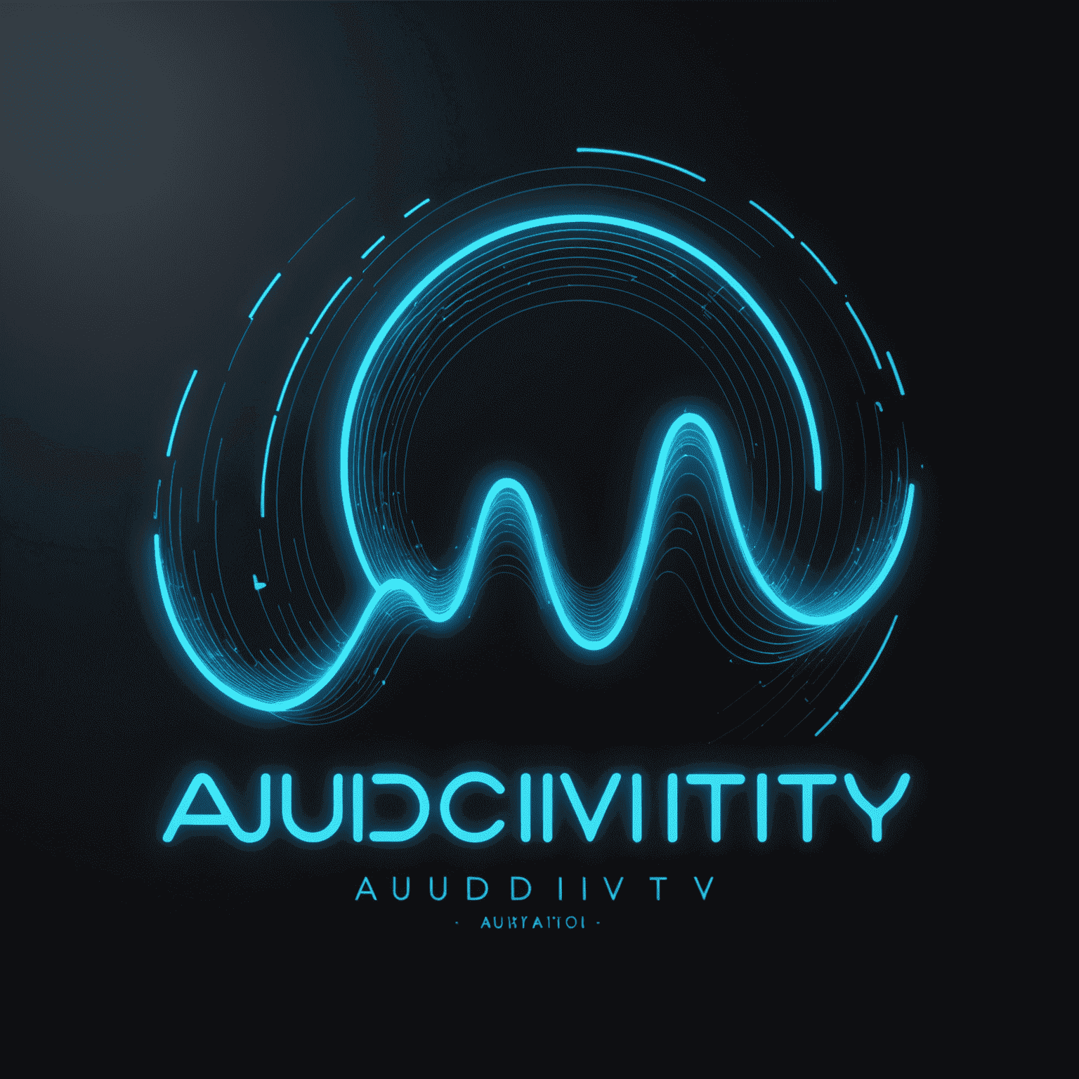 vol_audivity logo - A futuristic audio wave design with neon blue text