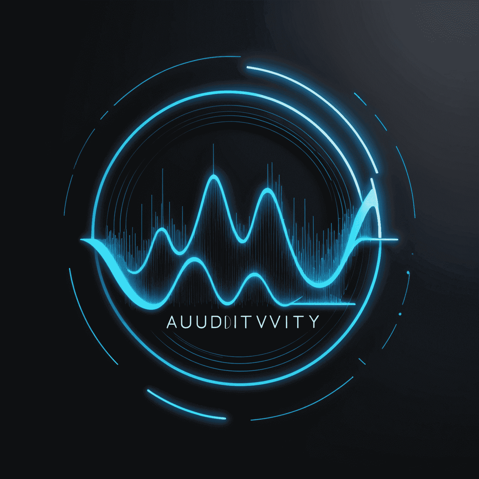 vol_audivity logo - A futuristic audio wave design with neon blue text